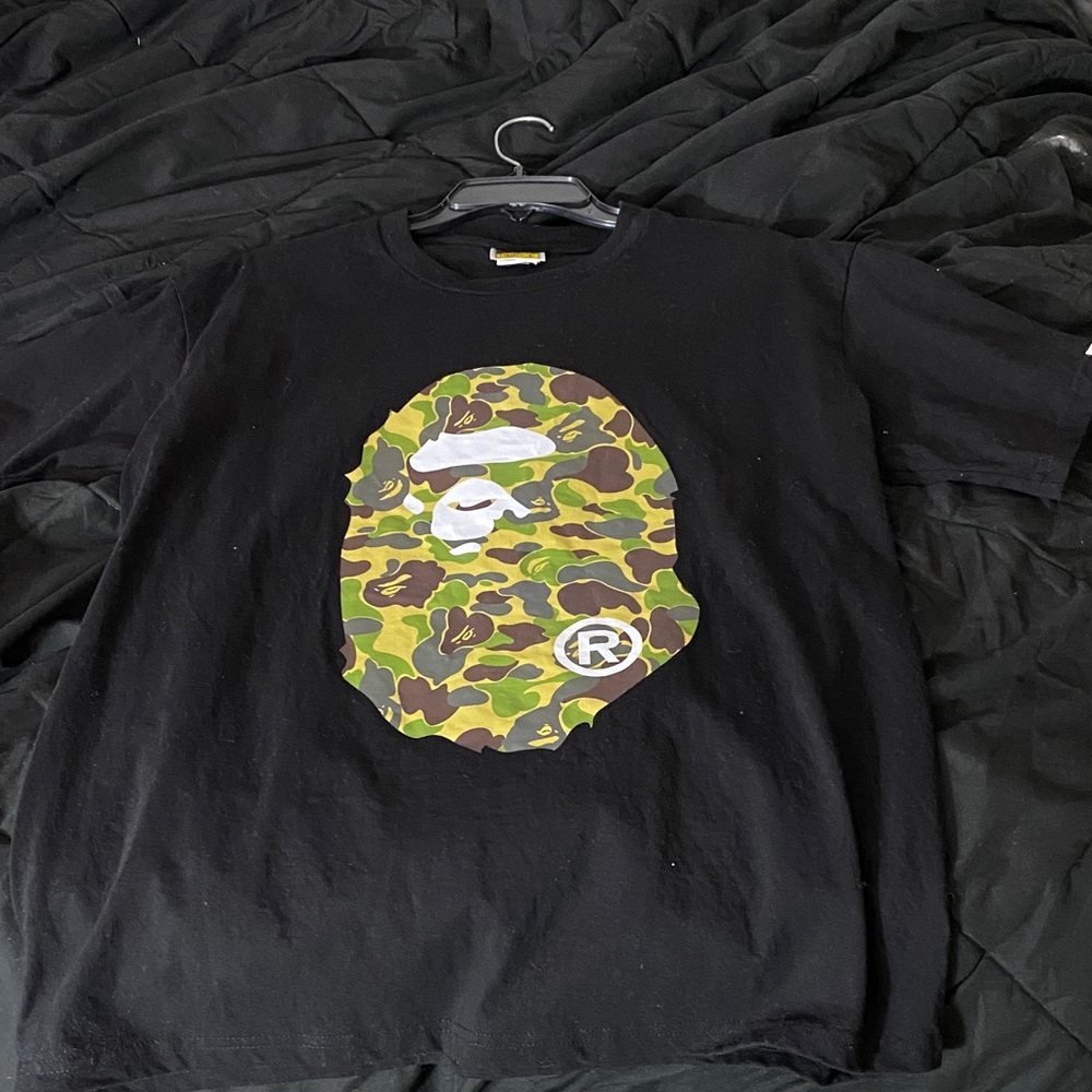 Bape Black Tee with Camo Ape Graphic